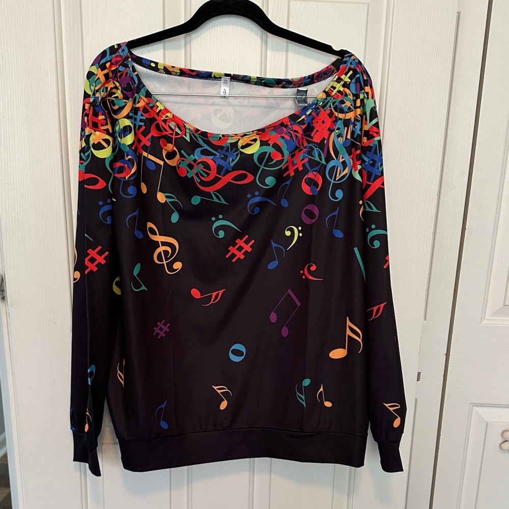 Rosegal Black Musical Note Sweatshirt
